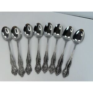 Stanley Roberts DYNASTY Stainless 5 Petal Flower - Set of 8 Soup Spoons Japan